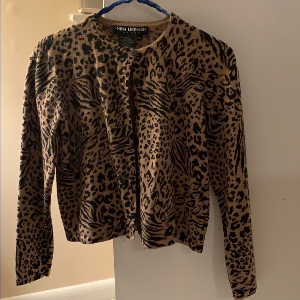 Tan and black print cardigan